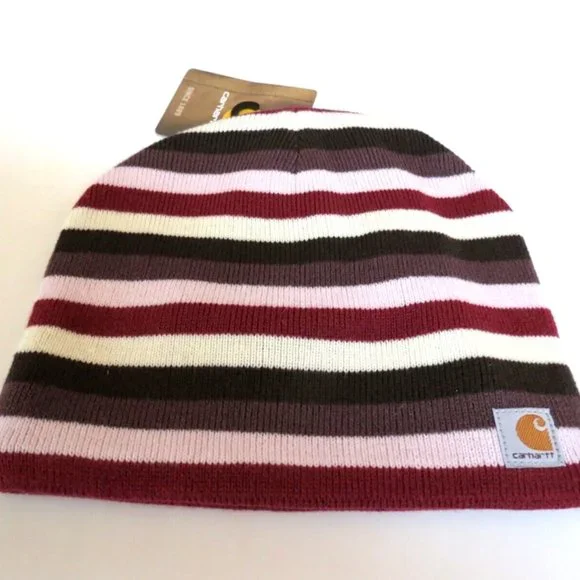 Carhartt Beanie Fleece Lined Cranberry Stripes - Picture 2 of 8